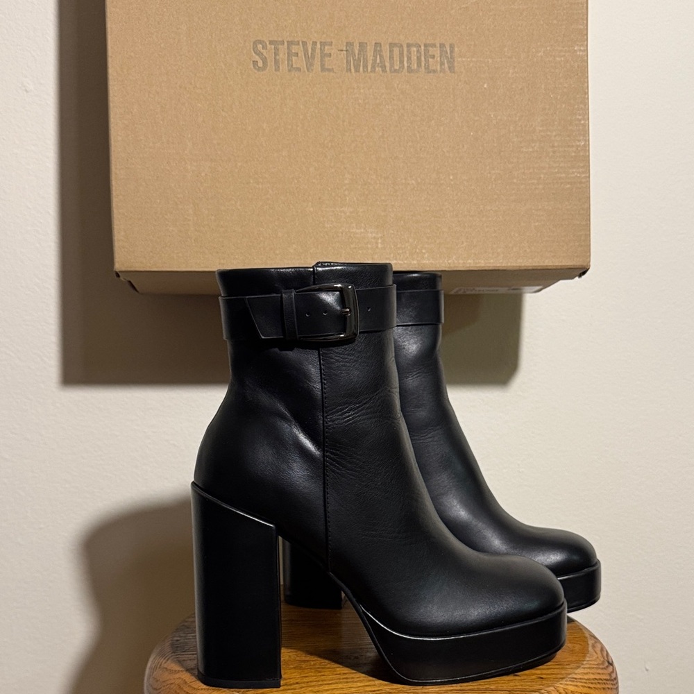 Steve Madden Black Platform Ankle Booties